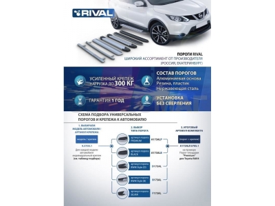 Пороги алюминиевые Rival Black New для Honda Pilot 2016-2021